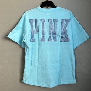 VS Pink baby blue bling shine large logo oversized tee